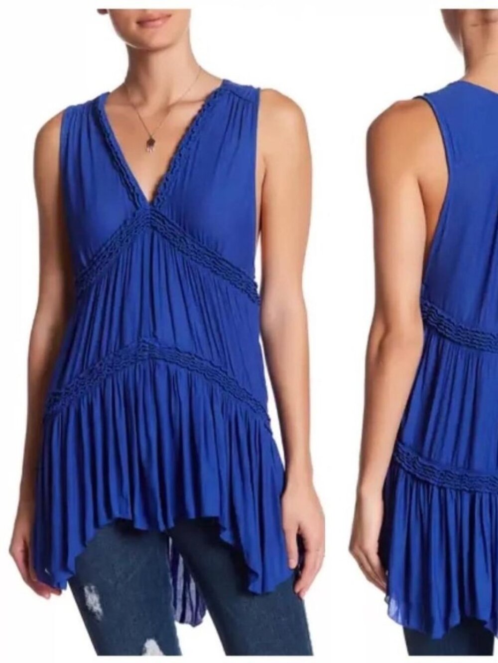 Free People Blue "Purple Haze" Tiered Tunic - Large